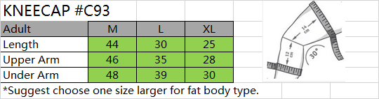 kneecap size chart